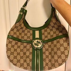 Vintage Green Monogram Hobo Shoulder Hand Bag